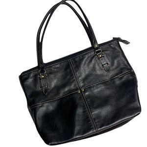 Sold - FOSSIL Black Zippered Leather Shoulder Tote Bag Purse
